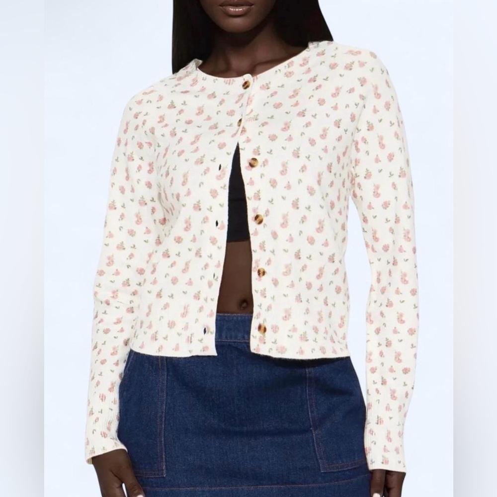 Fashion Nova Pink Floral Knit Cardigan